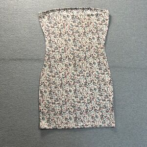 Cage Strapless Bodycon‎ Mini Dress Womens Medium White Ditsy Floral Stretch Y2K